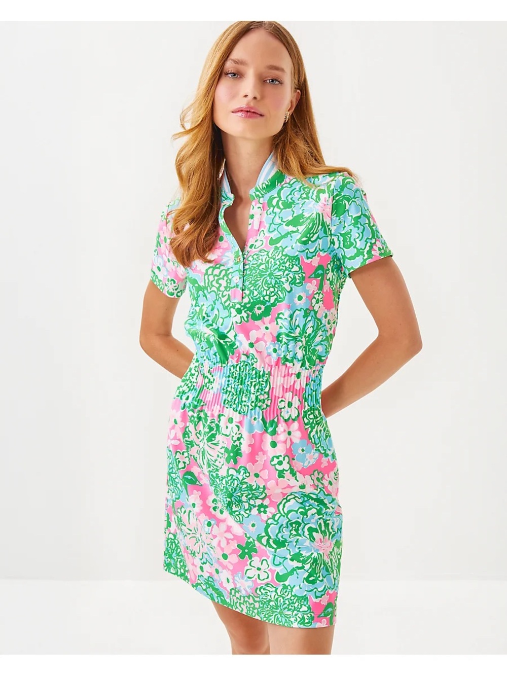 Lilly Pulitzer LuXletic Dress in Multi Plumes in Bloom, comes with shorts, Sz L